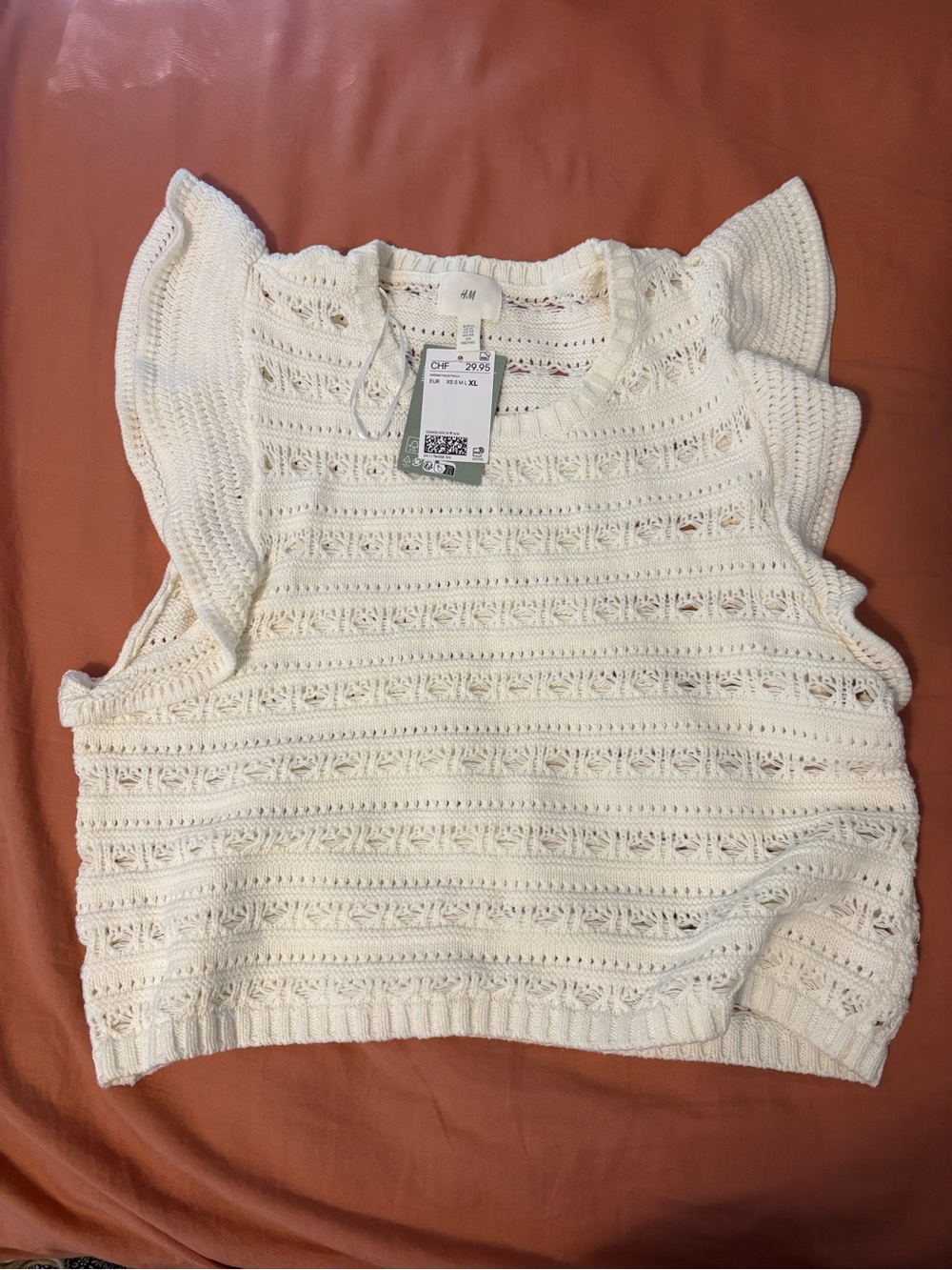 NWT H&M Cream Crochet Ruffle Sleeve Knit Tank Top Vest
